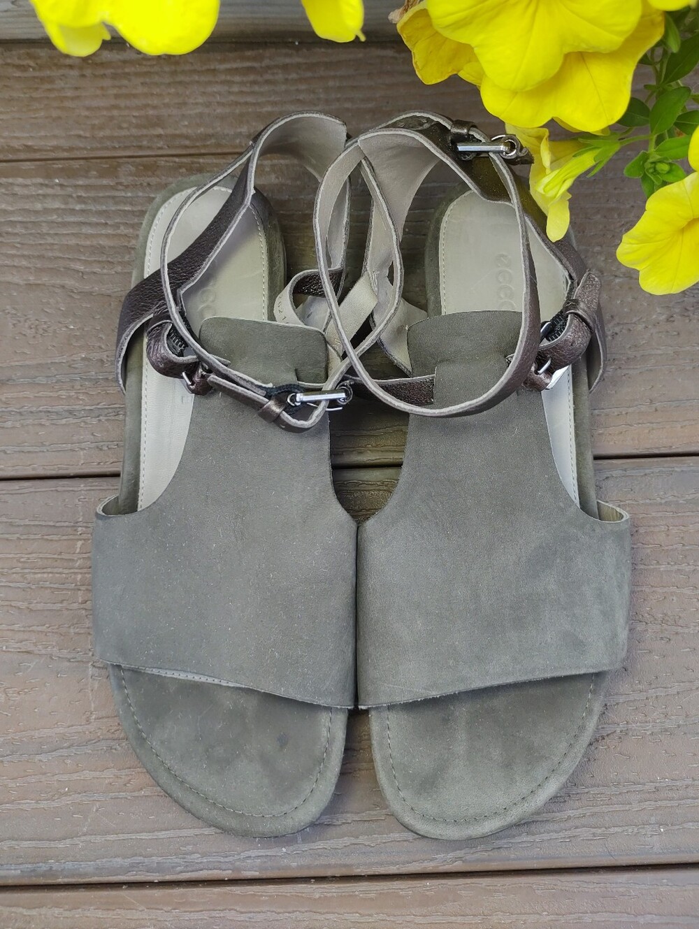 Ecco Olive Green Suede Ankle-Strap Sandals